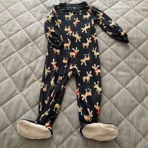 3T Kids Reindeer Print One Piece Footed Pajamas